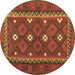 Round Machine Washable Oriental Brown Traditional Rug, wshcon1649brn