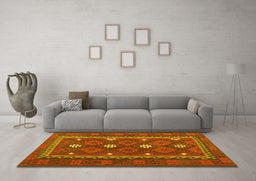 Machine Washable Oriental Yellow Traditional Rug in a Living Room, wshcon1649yw
