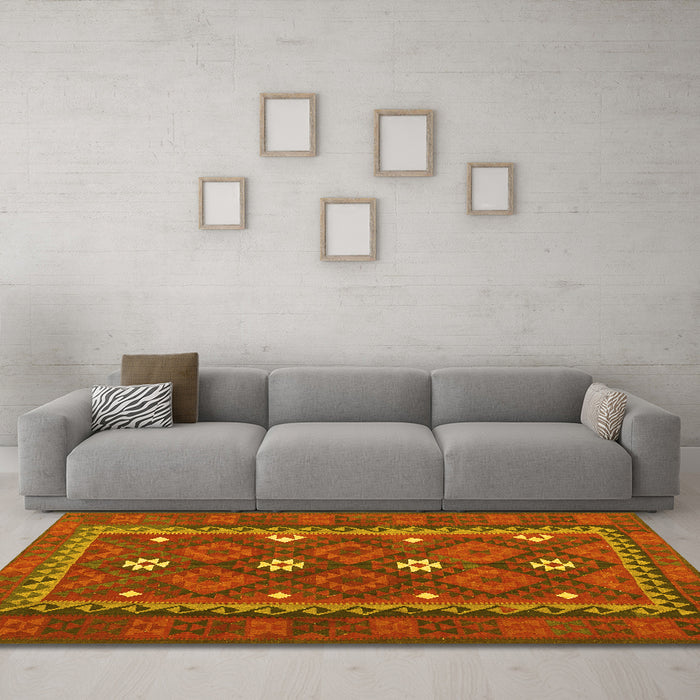 Machine Washable Oriental Yellow Traditional Rug in a Living Room, wshcon1649yw
