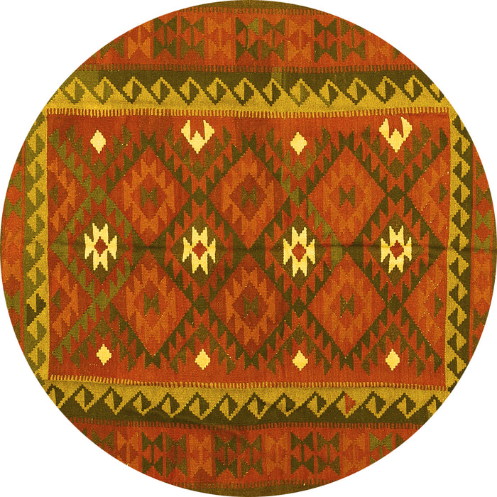 Round Machine Washable Oriental Yellow Traditional Rug, wshcon1649yw