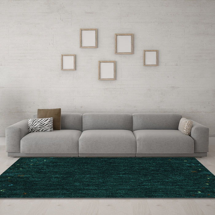 Machine Washable Abstract Turquoise Contemporary Area Rugs in a Living Room,, wshcon164turq