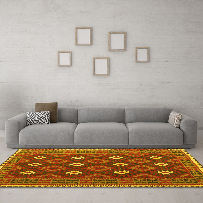 Machine Washable Oriental Yellow Traditional Rug in a Living Room, wshcon1650yw