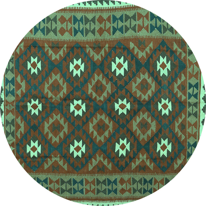 Round Machine Washable Oriental Turquoise Traditional Area Rugs, wshcon1650turq