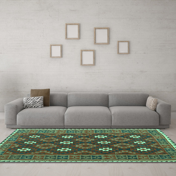 Machine Washable Oriental Turquoise Traditional Area Rugs in a Living Room,, wshcon1650turq