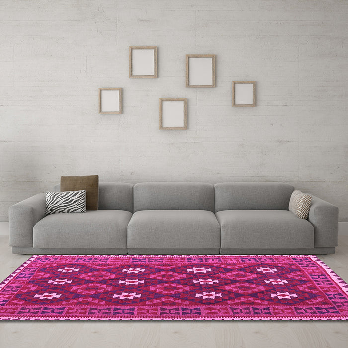 Machine Washable Oriental Pink Traditional Rug in a Living Room, wshcon1650pnk