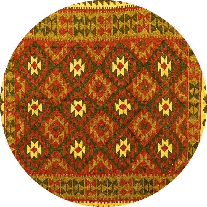Round Oriental Yellow Traditional Rug, con1650yw