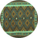 Round Machine Washable Oriental Turquoise Traditional Area Rugs, wshcon1651turq