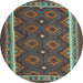 Round Oriental Light Blue Traditional Rug, con1651lblu