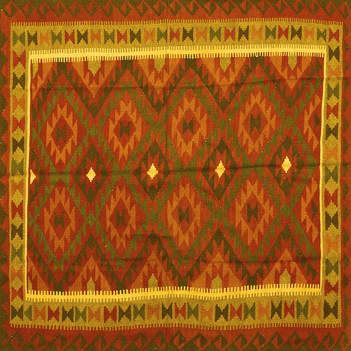 Square Machine Washable Oriental Yellow Traditional Rug, wshcon1651yw
