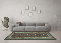 Machine Washable Oriental Light Blue Traditional Rug, wshcon1651lblu