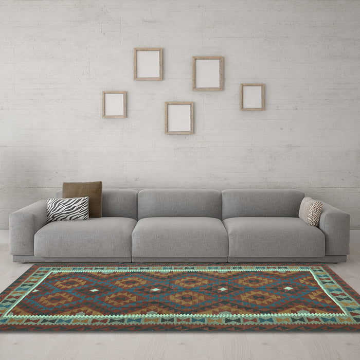 Machine Washable Oriental Light Blue Traditional Rug in a Living Room, wshcon1651lblu