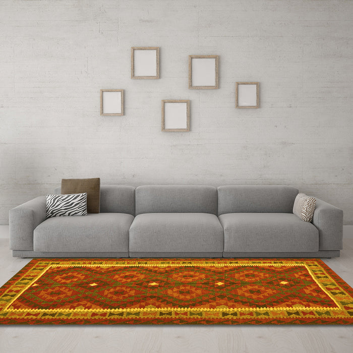 Machine Washable Oriental Yellow Traditional Rug in a Living Room, wshcon1651yw