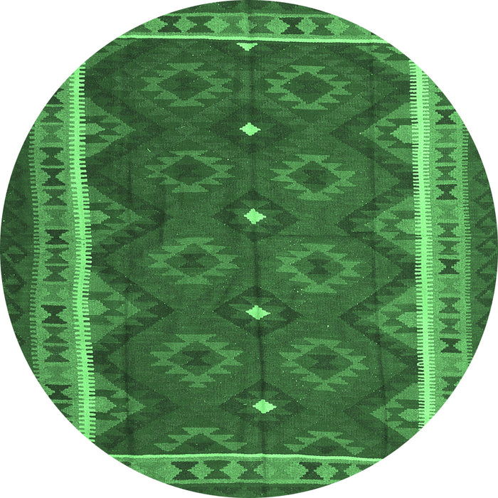 Round Machine Washable Oriental Emerald Green Traditional Area Rugs, wshcon1651emgrn