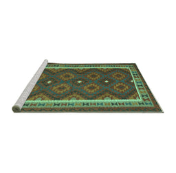 Sideview of Machine Washable Oriental Turquoise Traditional Area Rugs, wshcon1651turq