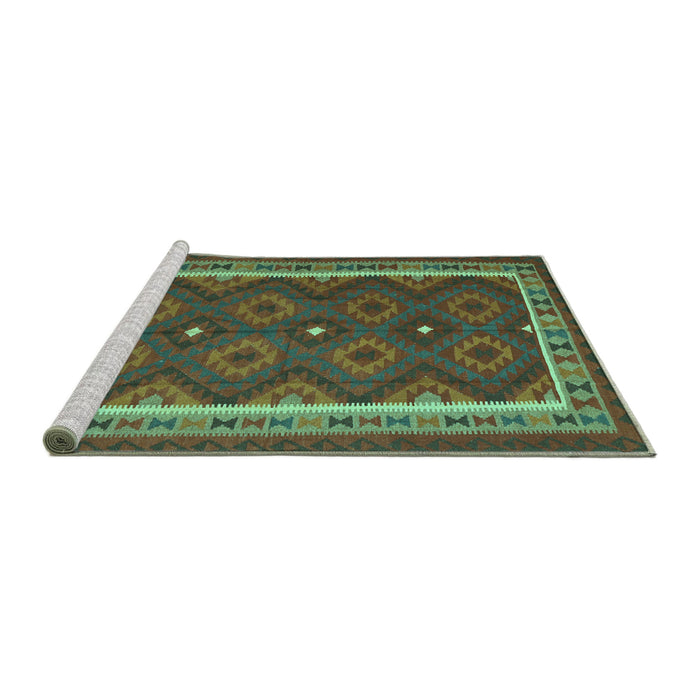 Sideview of Machine Washable Oriental Turquoise Traditional Area Rugs, wshcon1651turq