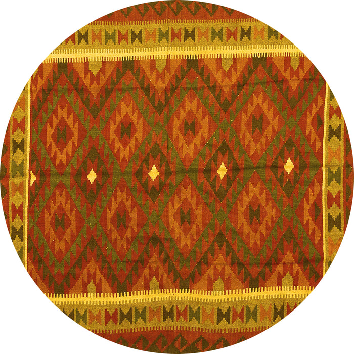 Round Machine Washable Oriental Yellow Traditional Rug, wshcon1651yw