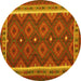 Round Machine Washable Oriental Yellow Traditional Rug, wshcon1651yw