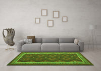 Machine Washable Oriental Green Traditional Rug, wshcon1651grn