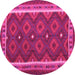 Round Machine Washable Oriental Pink Traditional Rug, wshcon1651pnk