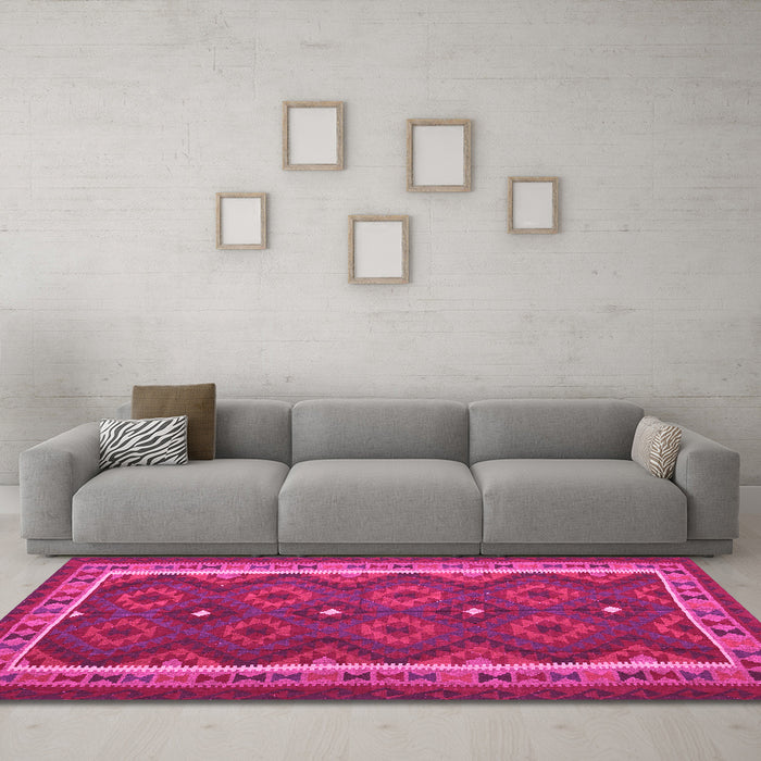 Machine Washable Oriental Pink Traditional Rug in a Living Room, wshcon1651pnk