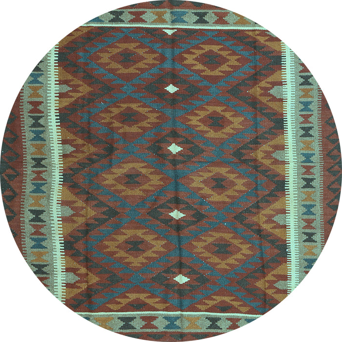 Round Machine Washable Oriental Light Blue Traditional Rug, wshcon1651lblu