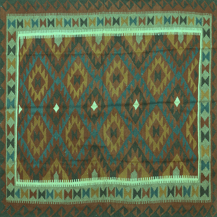 Square Machine Washable Oriental Turquoise Traditional Area Rugs, wshcon1651turq