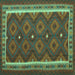 Square Machine Washable Oriental Turquoise Traditional Area Rugs, wshcon1651turq