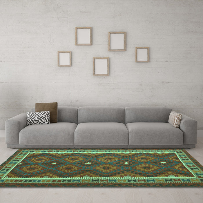 Machine Washable Oriental Turquoise Traditional Area Rugs in a Living Room,, wshcon1651turq