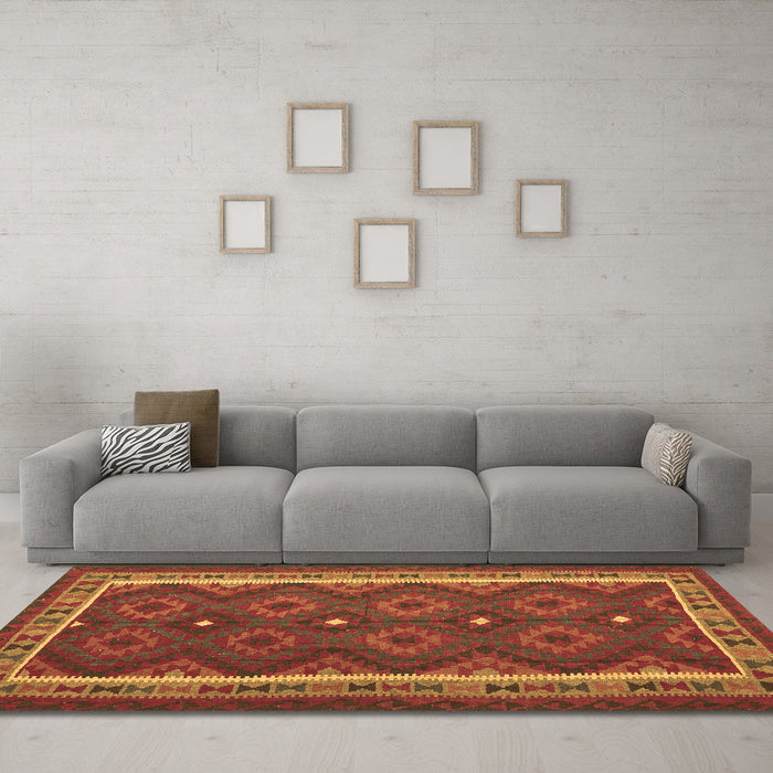Machine Washable Oriental Brown Traditional Rug in a Living Room,, wshcon1651brn