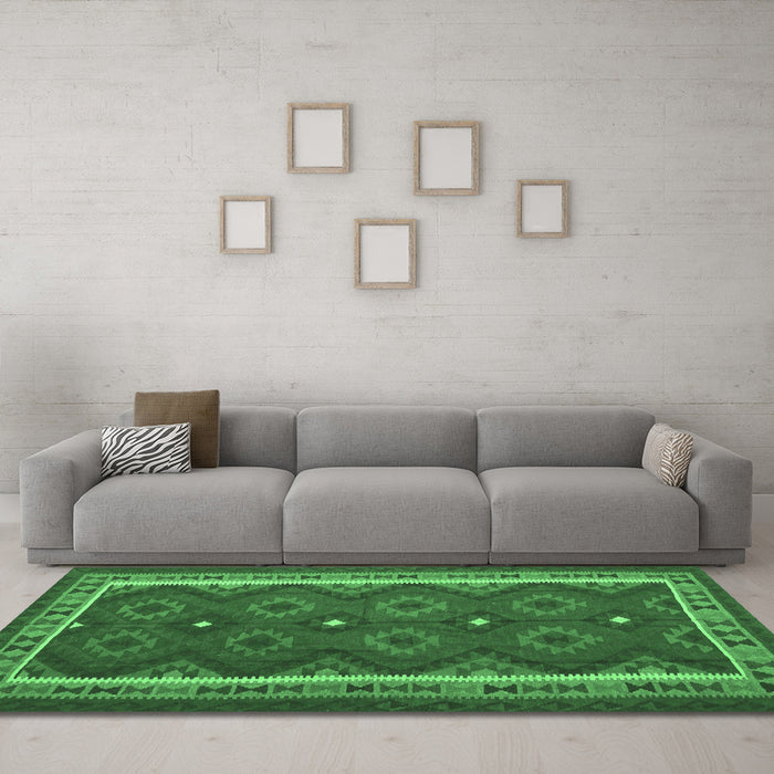 Machine Washable Oriental Emerald Green Traditional Area Rugs in a Living Room,, wshcon1651emgrn