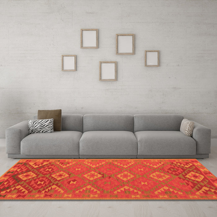 Machine Washable Oriental Orange Traditional Area Rugs in a Living Room, wshcon1653org