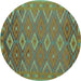 Round Machine Washable Oriental Turquoise Traditional Area Rugs, wshcon1653turq