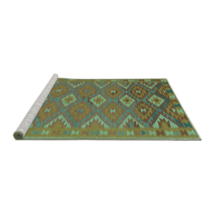 Sideview of Machine Washable Oriental Turquoise Traditional Area Rugs, wshcon1653turq
