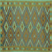 Square Machine Washable Oriental Turquoise Traditional Area Rugs, wshcon1653turq