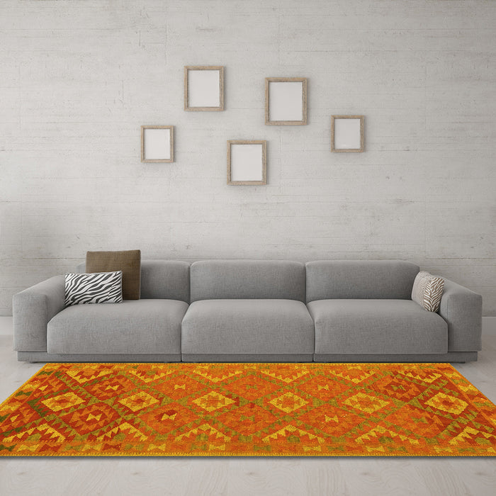 Machine Washable Oriental Yellow Traditional Rug in a Living Room, wshcon1653yw