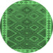 Round Machine Washable Oriental Emerald Green Traditional Area Rugs, wshcon1654emgrn