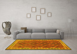 Machine Washable Oriental Yellow Traditional Rug in a Living Room, wshcon1654yw