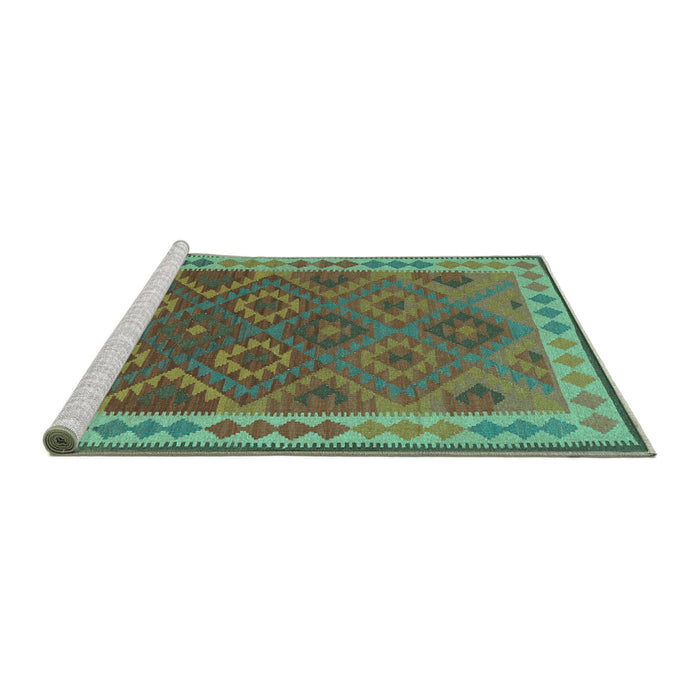Sideview of Machine Washable Oriental Turquoise Traditional Area Rugs, wshcon1654turq