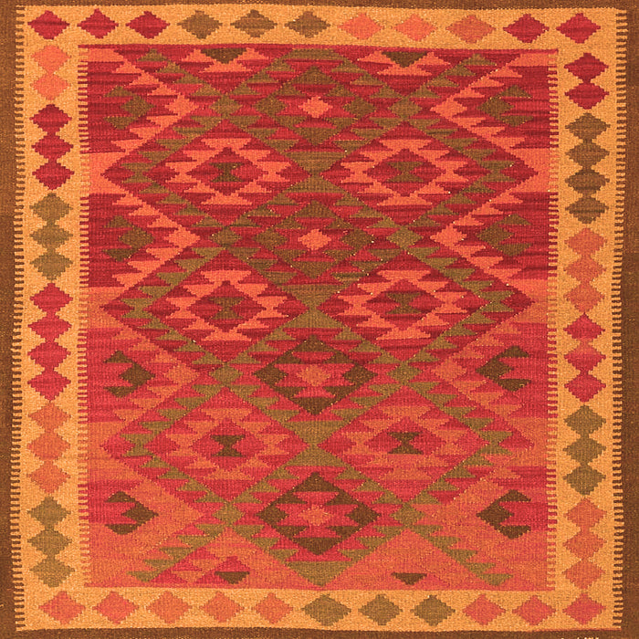 Round Machine Washable Oriental Orange Traditional Area Rugs, wshcon1654org