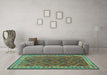 Machine Washable Oriental Turquoise Traditional Area Rugs in a Living Room,, wshcon1654turq