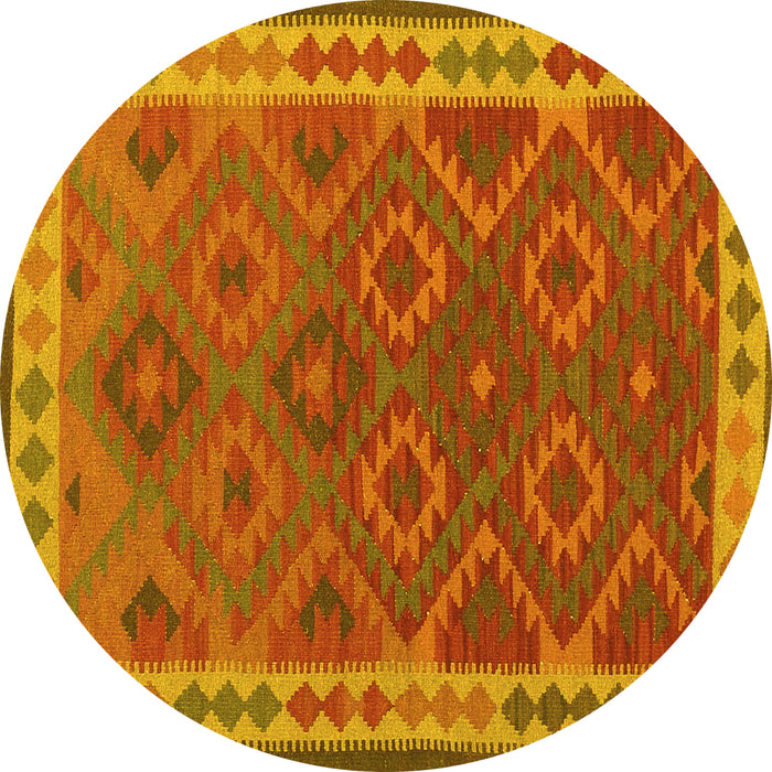 Round Machine Washable Oriental Yellow Traditional Rug, wshcon1654yw