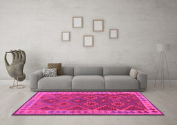 Machine Washable Oriental Pink Traditional Rug in a Living Room, wshcon1654pnk