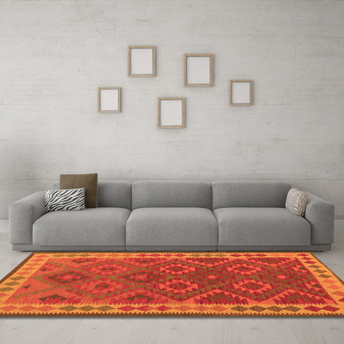 Machine Washable Oriental Orange Traditional Area Rugs in a Living Room, wshcon1654org