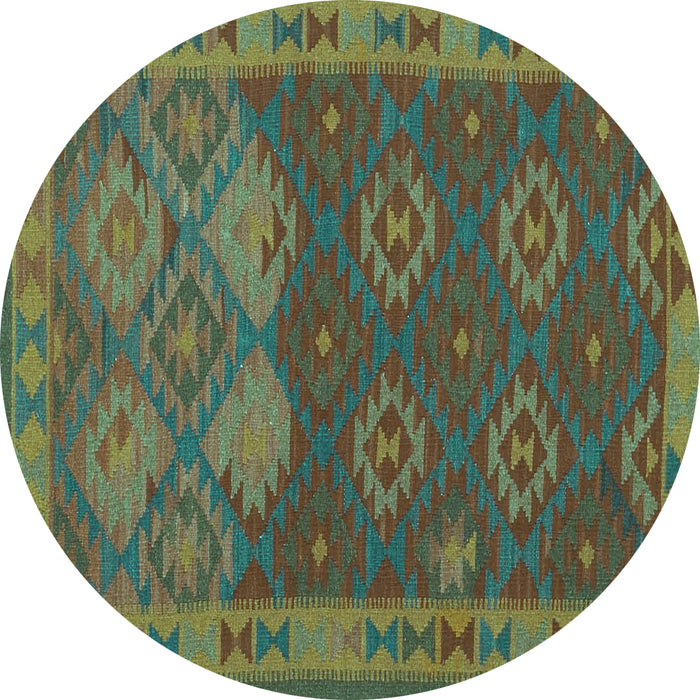 Round Machine Washable Oriental Turquoise Traditional Area Rugs, wshcon1655turq