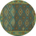 Round Machine Washable Oriental Turquoise Traditional Area Rugs, wshcon1655turq