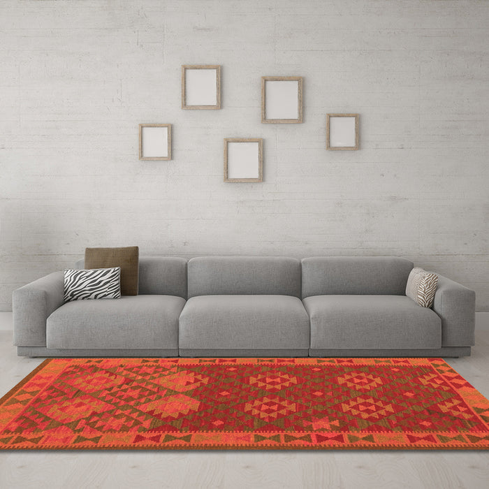 Machine Washable Oriental Orange Traditional Area Rugs in a Living Room, wshcon1655org