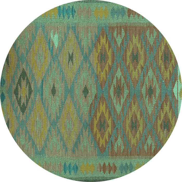 Round Machine Washable Oriental Turquoise Traditional Area Rugs, wshcon1656turq