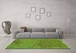 Machine Washable Oriental Green Traditional Area Rugs in a Living Room,, wshcon1656grn