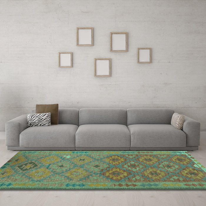 Machine Washable Oriental Turquoise Traditional Area Rugs in a Living Room,, wshcon1656turq