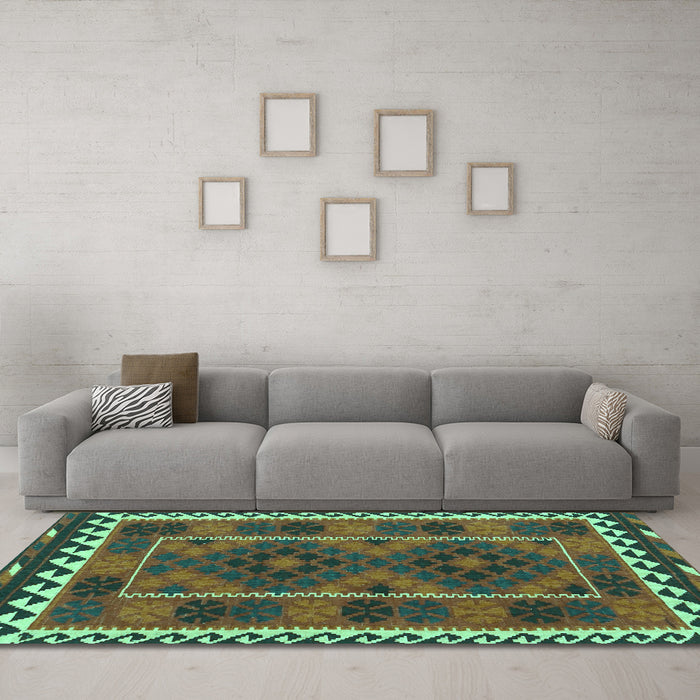 Machine Washable Oriental Turquoise Traditional Area Rugs in a Living Room,, wshcon1657turq
